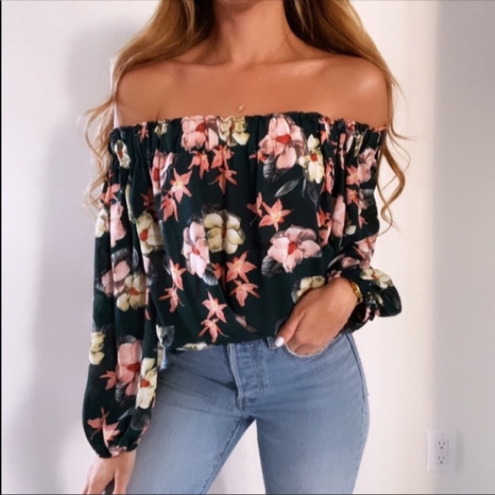 Philosophy Green Floral Off The Shoulder Blouse